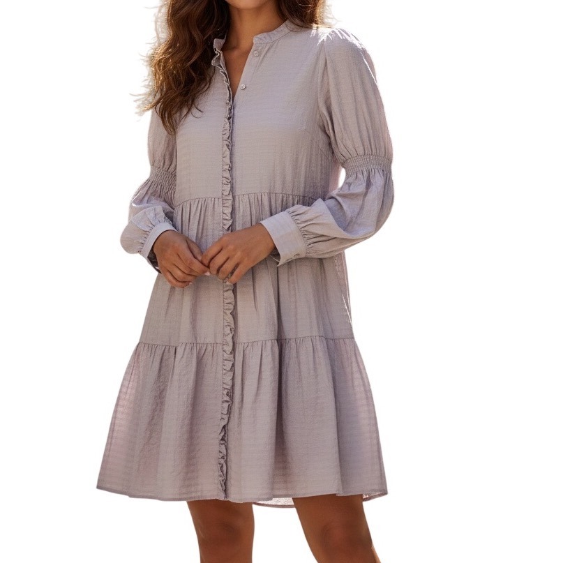 Y.A.S Yasluisa Long Sleeve Shirt Dress Ruffle Tiered Lilac Marble Women Sz Uk 8
